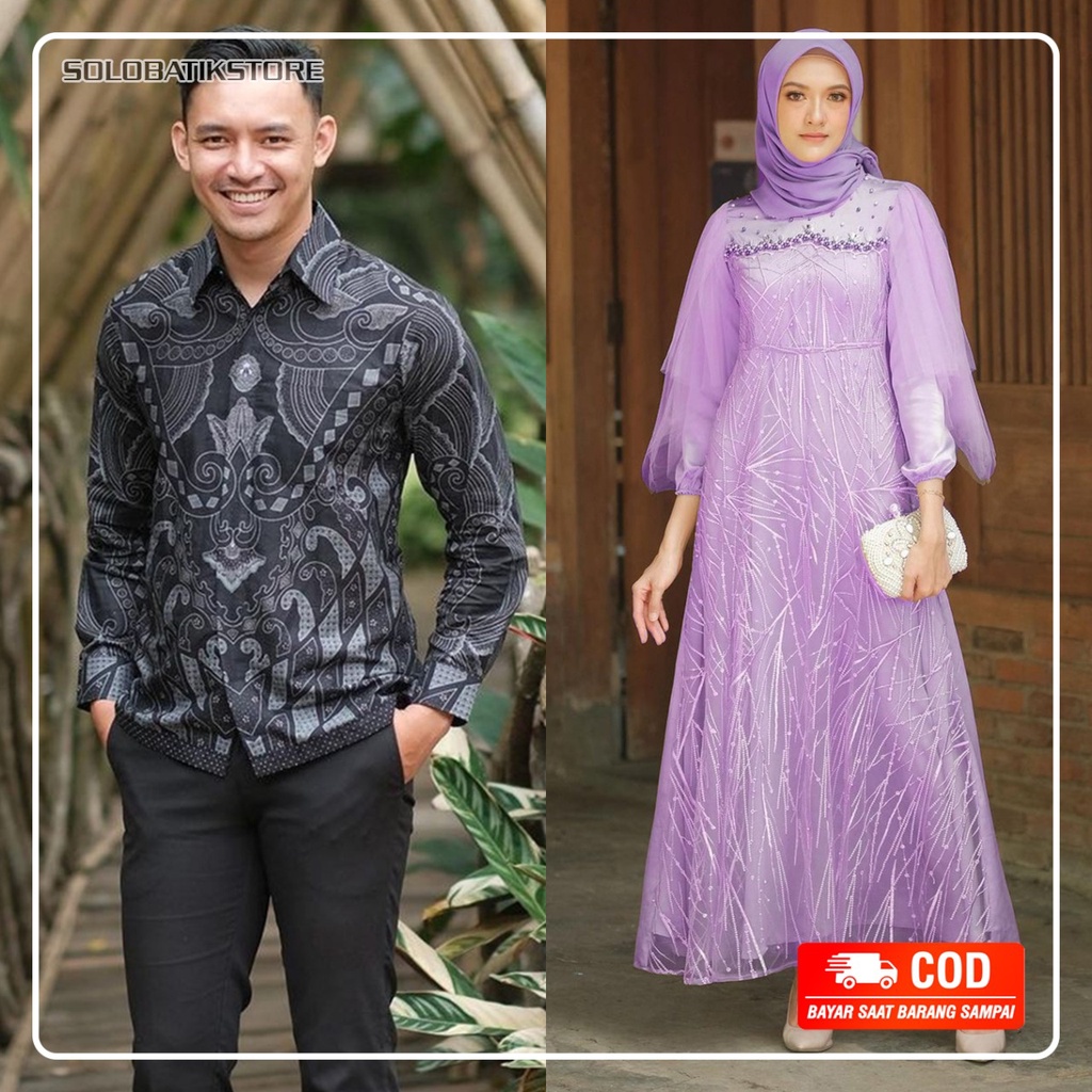 COUPLE MAXI DRESS BEST SELLER- Couple gamis brukat lengan balon / couple gamis mela payet premium termurah / Couple gamis brukat kondangan lamaran tunangan /gamis pesta mewah