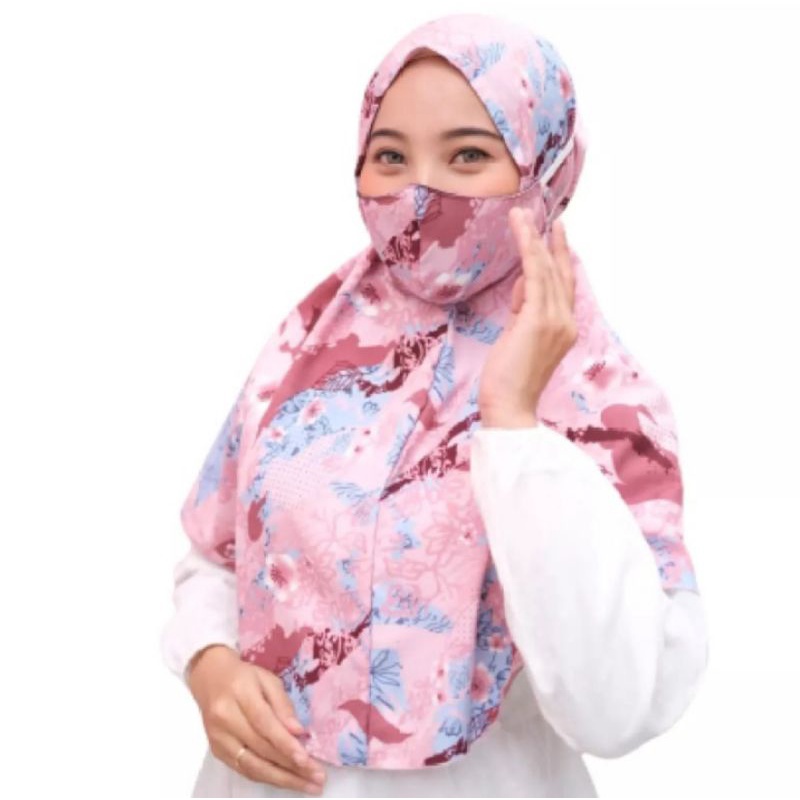 Hijab bergo motif plus masker(Free masker motif)/bergo motif set/bergo instan