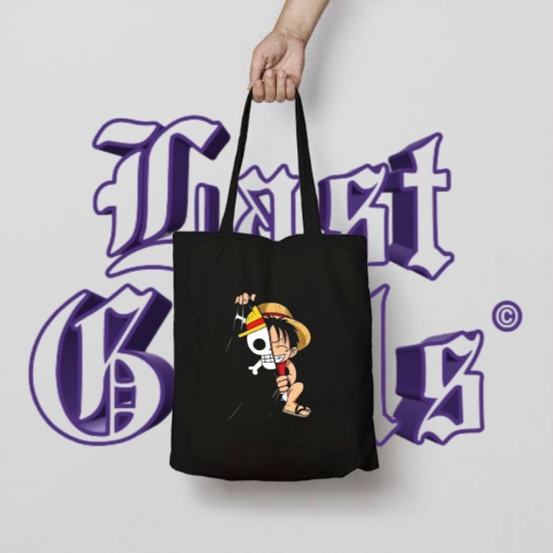 Tote bag ONE PIECE anime Luffy totebag resleting  / canvas / distro / totebag jinjing hitam polos vi