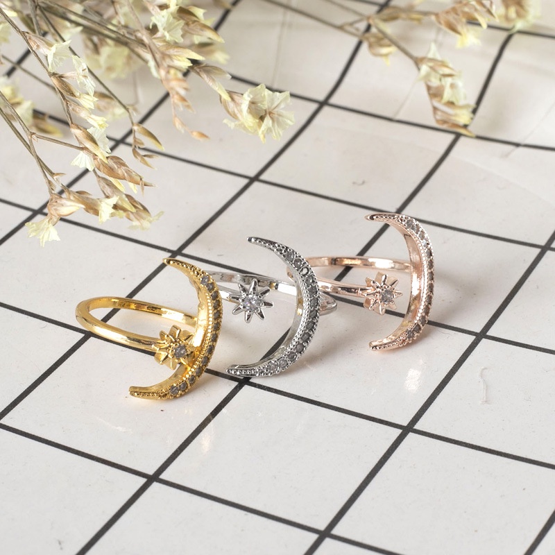 Cincin Bintang Mode Bulan Cincin Terbuka Etnis Cincin Aksesoris Fashion Wanita