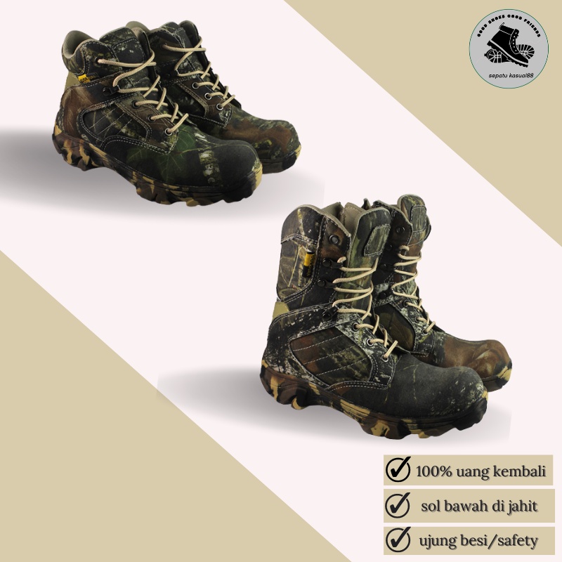 Sepatu safety  Pria delta Camo High 8Inci Boots Safety Hiking PDL Army Abri original shoes