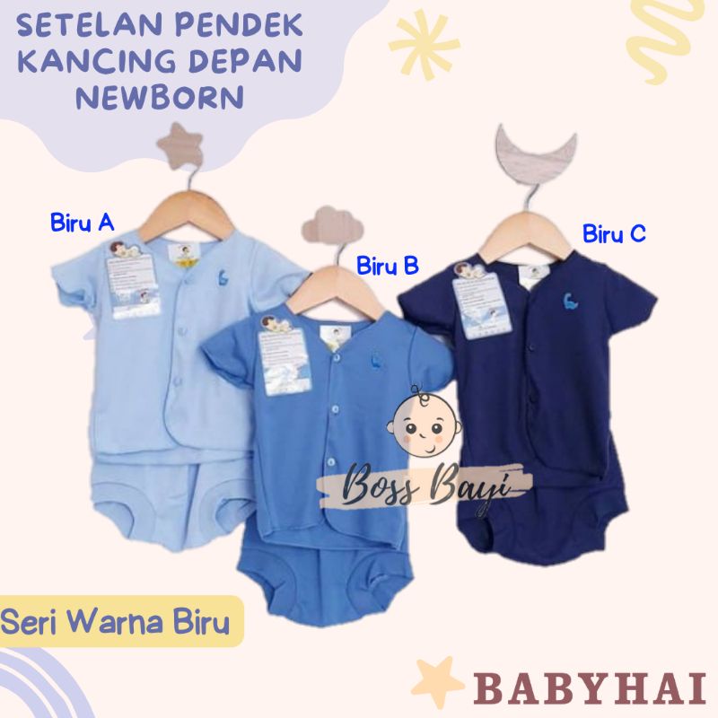 BABY HAI Setelan Lengan Pendek Celana Pop Bayi Warna Polos Newborn