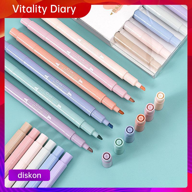 

6pcs/kotak spidol warna/higlighter pen lengkap dua sisi ujung lembut colour pens/warna pena siswa alat tulis
