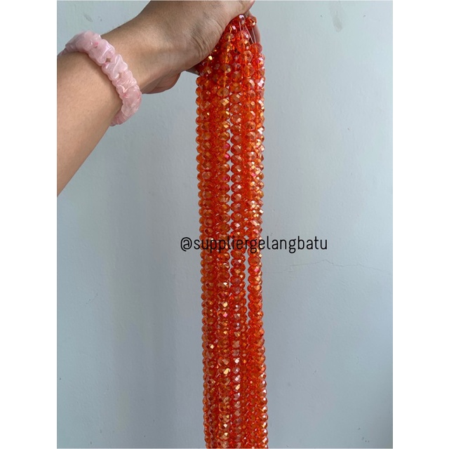 Crystal Ceko transparan 12mm ORANGE bening OREN manik donat kristal bahan kalung gelang anting strap mask kerajinan tangan craft citayam fashion week etink vintage elegan bali manik crystal