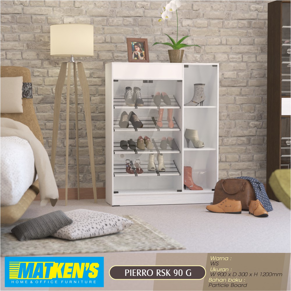 Trenz Furniture - Rak Sepatu Kaca Modern Lemari Sepatu Kaca dan Tempat Khusus 90G Matkens PIERRO
