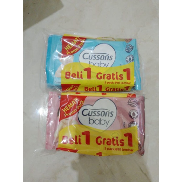 WIPES CUSSONS BABY 10'S-TISU BASAH CUSSONS BABY 10 SHEETS-TISU BASAH BAYI BELI 1 GRATIS 1