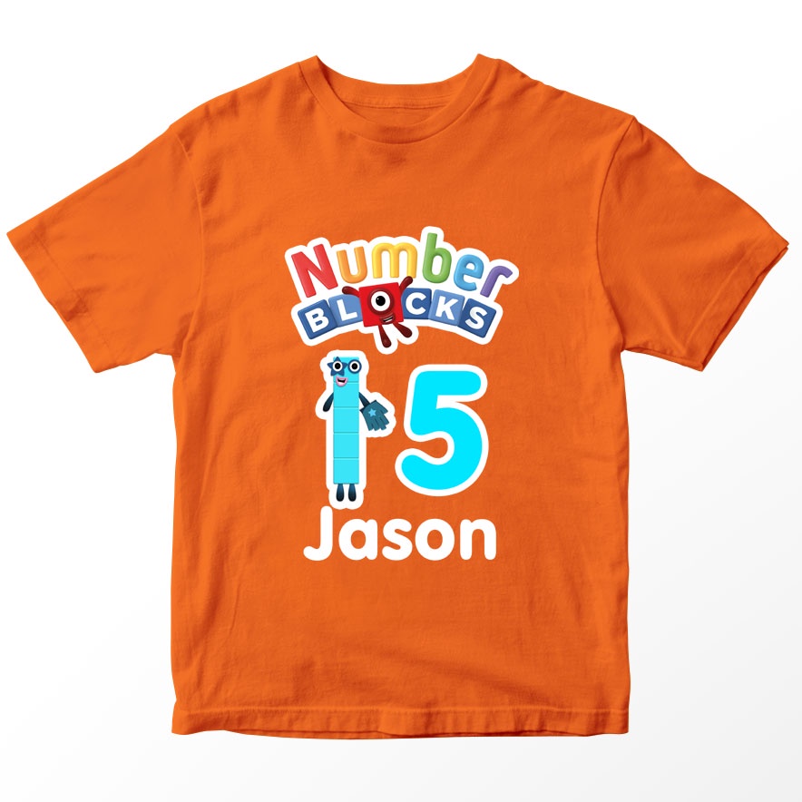 Kaos Number Blocks Birthday Umur 5 Tahun Custom Nama Anak