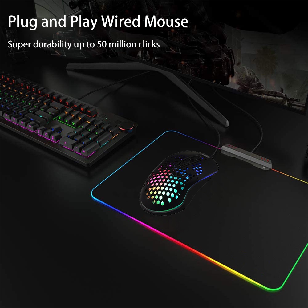 Mouse Kabel Terang Untuk Gaming Honeycomb Mouse Hollow Hole Bright Wired Mouse Mouse Mouse Gamer Optik Dengan LED RGB