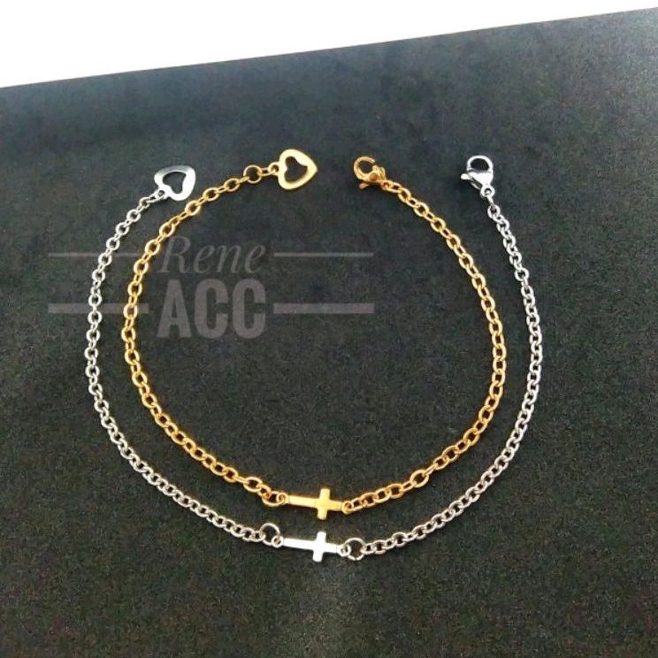 Gelang salib wanita Titanium anti karat