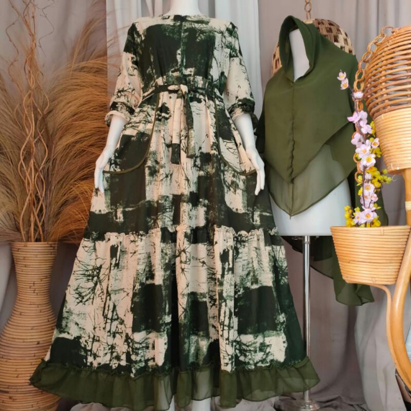 GAMIS MONALISA SET JILBAB MOTIF ABSTRAK