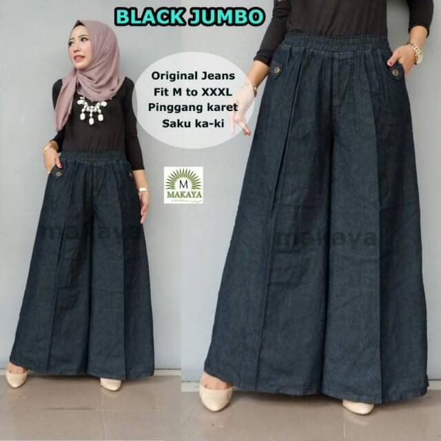 Best Seller Kulot Black Jumbo XXXL Original Jeans Hitam Pinggang Karet Celana KULLOT