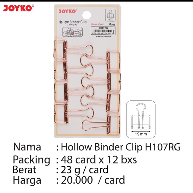 

Hollow binder clip joyko h107 rg isi 8 buah binder klip kawat rose gold