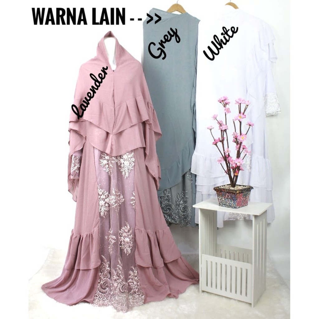 PREMIUM Gamis CERUTYBABYDOLL  set khimar syari  BROKAT HANIFAH pesta antem muslimah TILE RENDA