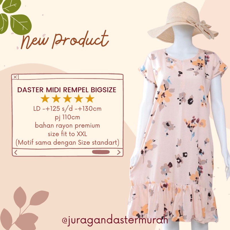 DASTER JUMBO REMPEL LD 130 DMRXL / HOMEDRESS REMPEL LD 130 / DASTER SELUTUT BIGSIZE REMPEL BAWAH LD 130 BAHAN RAYON PREMIUM