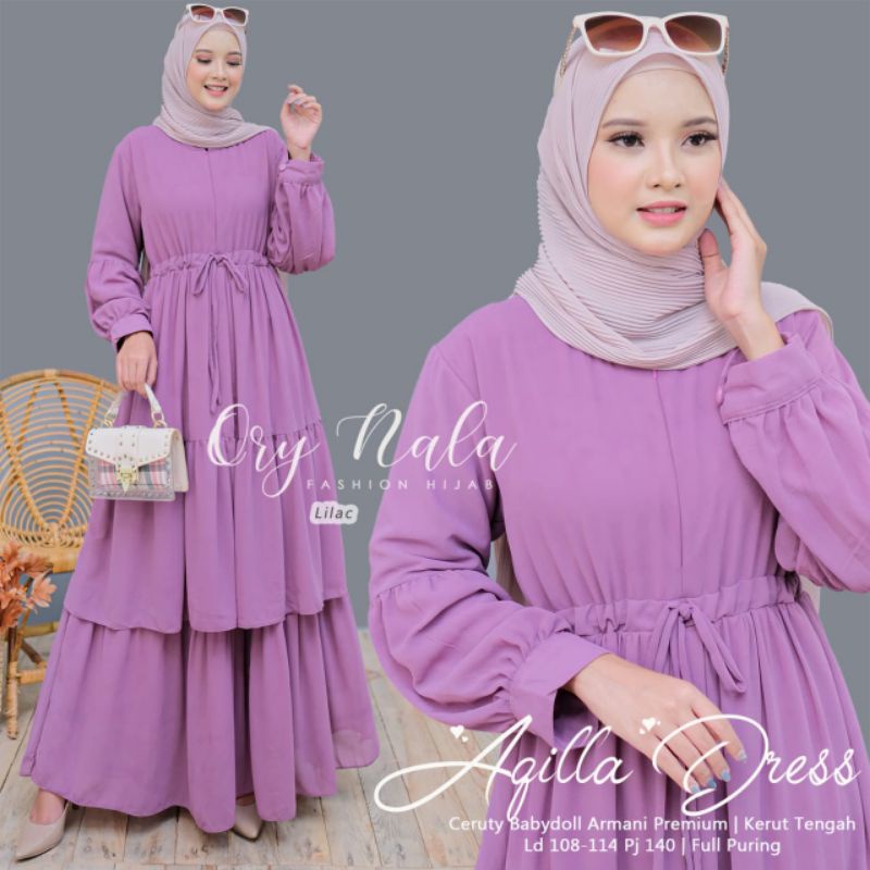 HIJABBSTORY Aqila Dress Nla Ld114/Pb140 Dress Ceruty Babydoll Armani Dress Wanita Cantik Anggun Nla 