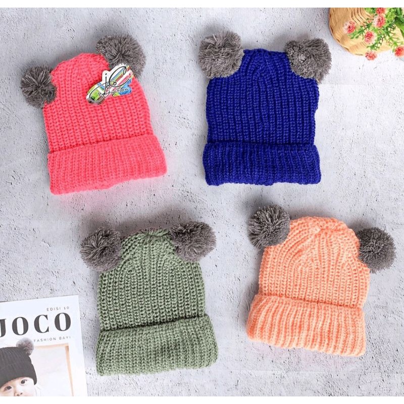 TOPI RAJUT  POMPOM ANAK KW || TOPI KUPLUK WOOL || TOPI BAYI MURAH || KUPLUK BAYI