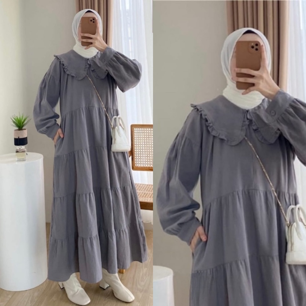 Orimoza Maxi Dress Wanita Rayon Crinkle Busui-ARSY LINEN GREY