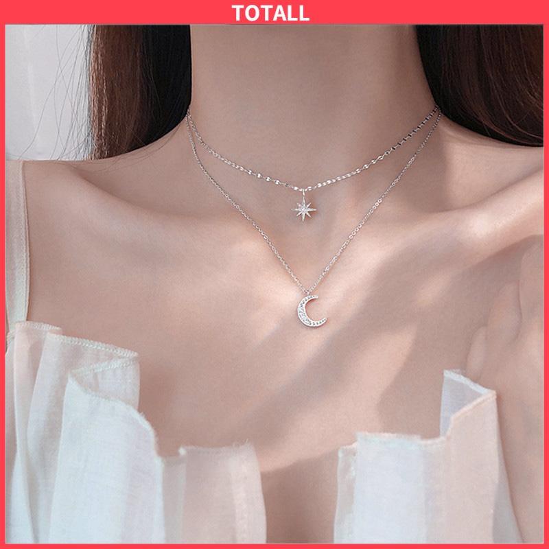 COD Kalung Rantai Double Layer Bentuk Bulan Bintang Untuk Wanita-Totall