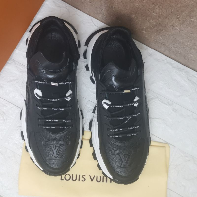 sepatu lv sneaker mirror quality lou is vuitton shoes cowok branded kulit asli leather hitam