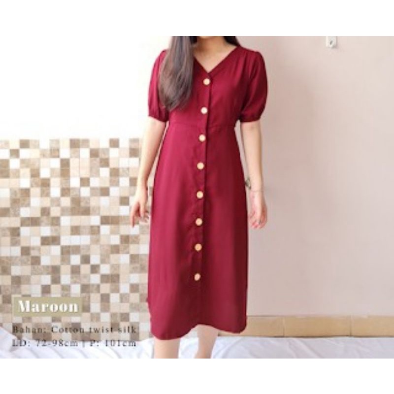 Nanda Dress Full Kancing | Dress Kancing Depan | Daster Kancing Busui Friendly