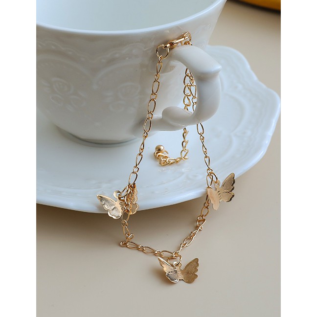 LRC Gelang Tangan Fashion Golden Alloy Chain Butterfly Bracelet Set P16557