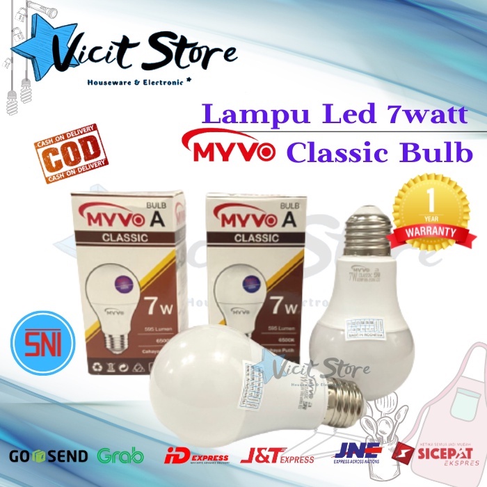 Lampu Led 7watt Myvo Classic A Bulb Cahaya Putih Bergaransi