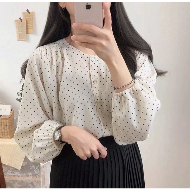 MIKA BLOUSE/atasan polkadot/korean/vintage/casual/monalisa/terbaru