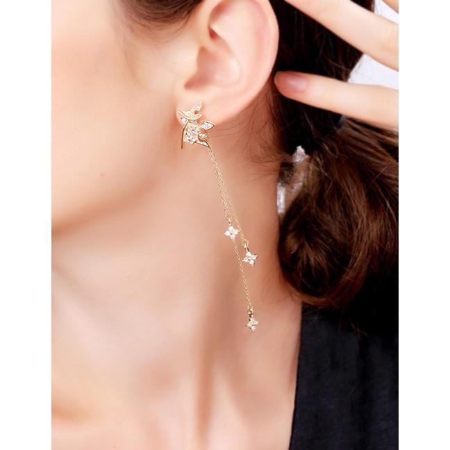 LRC Anting Tusuk Fashion Crown S925 Sterling Silver Crown Tassel Earrings F89156