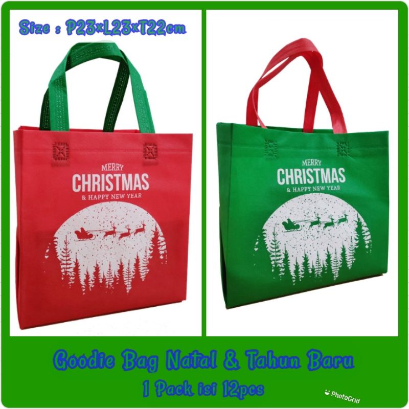 

GOODIE BAG NATAL CHRISTMAS P23×L23×T22 / TAS SPUNBOND CHRISTMAS DAN HAPPY NEW YEAR