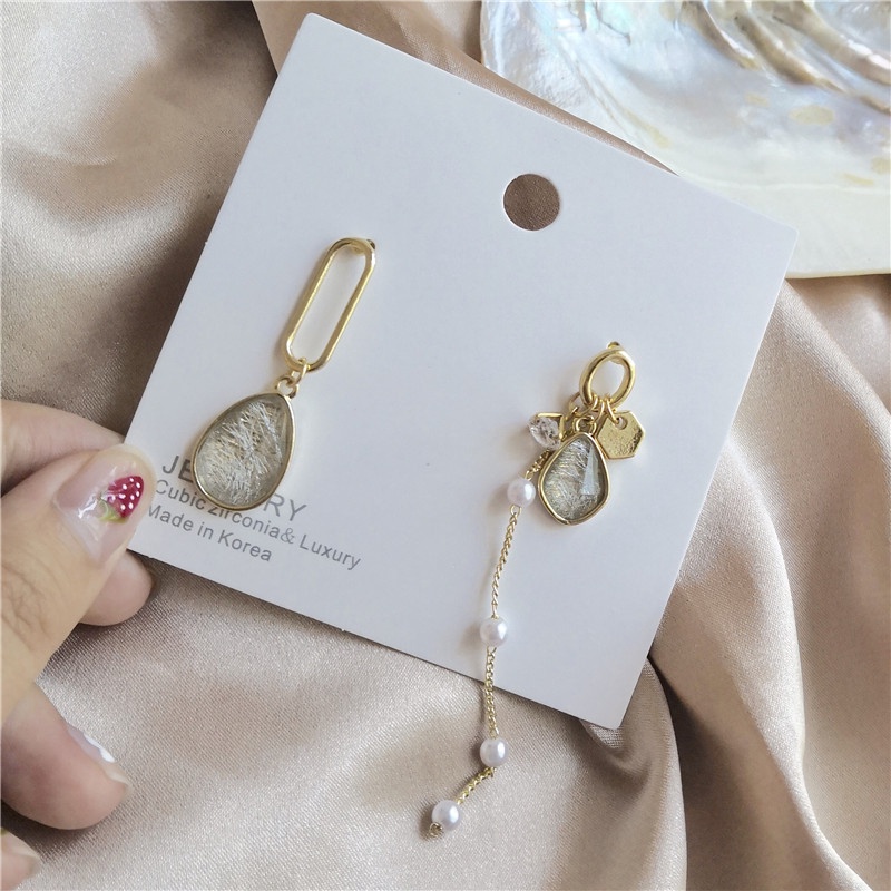 Anting Panjang Asimetris Bahan 925 Silver Gaya Korea Untuk Wanita