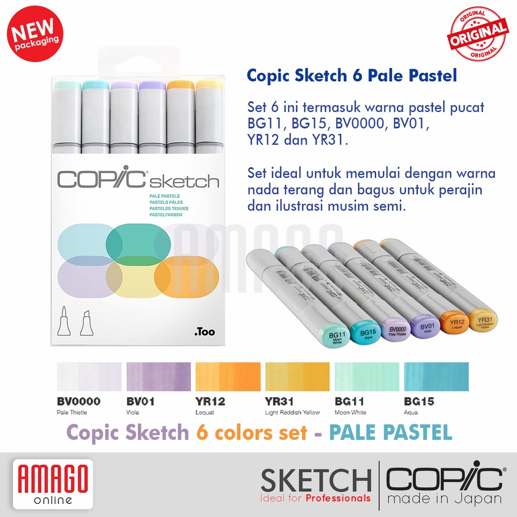 COPIC SKETCH MARKER - SET ISI 6 - PALE PASTELS - CSM/6PLP