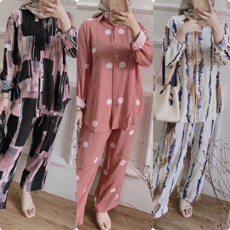 Setelan Rayon Wanita Terbaru 2021 Kekinian Bahan Rayon Premium Busui full Kancing Depan Baju Setelan Dewasa