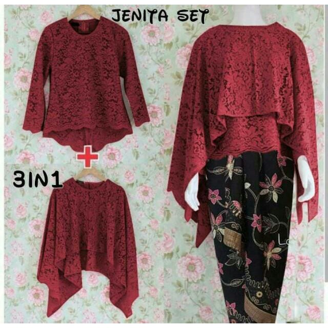 [3in1 JENITA SL] setelan wanita brukat var color