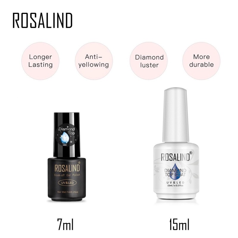 ROSALIND DIAMOND TOP COAT GEL POLISH 15ml 7ml 10ml KUTEK GEL SUPER KILAP TAHAN LAMA