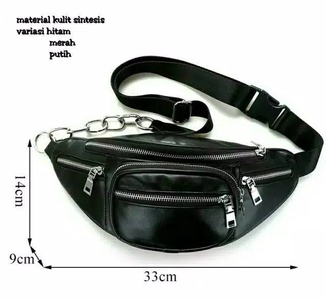 Waistbag Sakura Kulit sintetis Combi Rantai Tali bisa Disesuaikan tas pinggang wanita dan pria