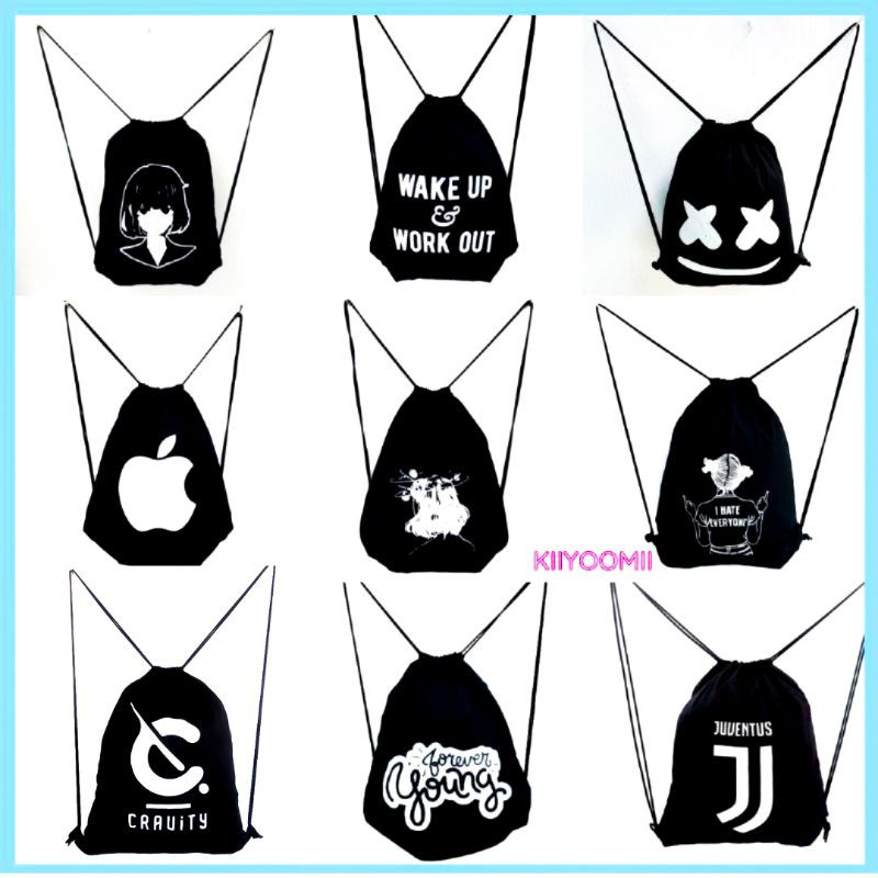 Part 11 String bag KPOP kain Drill Tas ransel punggung serut drawstring olahraga futsal sekolah kampus kuliah string bag sablon bahan drill ||Kiiyoomii