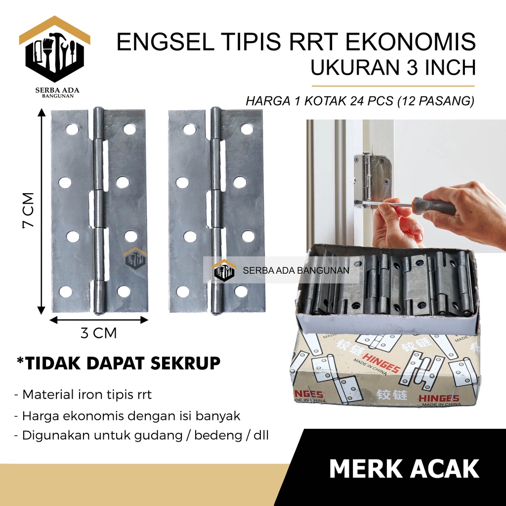 (HARGA PER BOX) ENGSEL TIPIS RRT 1&quot; 1/2&quot; 2&quot; 21/2&quot; 3&quot; 4&quot; ENGSEL KECIL LEMARI KOTAK BOX KANDANG