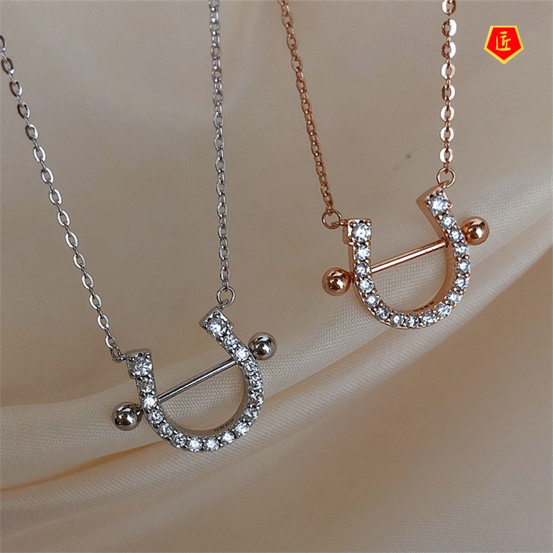 [Ready Stock]S925 Silver Horseshoe Necklace Women's Design Simple Temperament