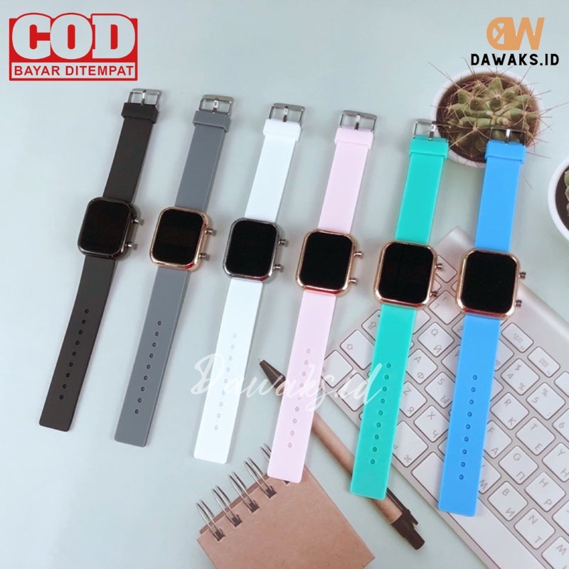 JAM TANGAN PRIA DAN WANITA TOUCH WATCH KOTAK TALI KARET LEMBUT ANTI AIR NO BOX JAM TANGAN LED PRIA W