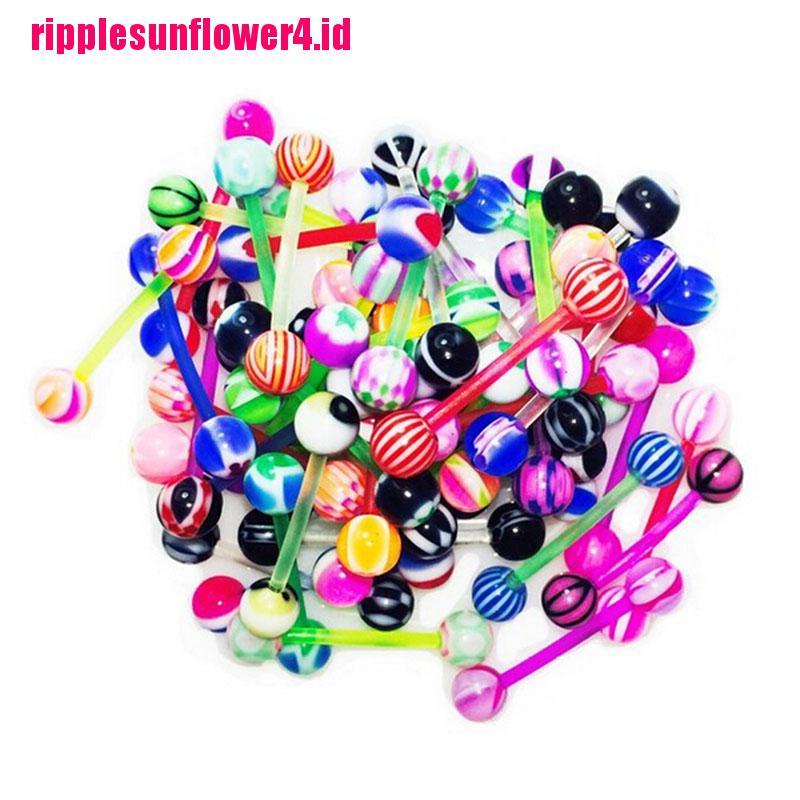 10pcs Anting Tindik Lidahputingtubuh Desain Barbell Bola Campur