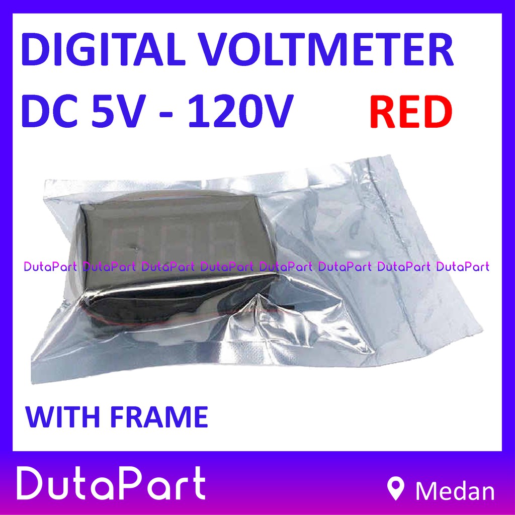 Digital Voltmeter DC 5V-120V 0.56&quot; Red Merah 2 Wire + Frame Volt Meter