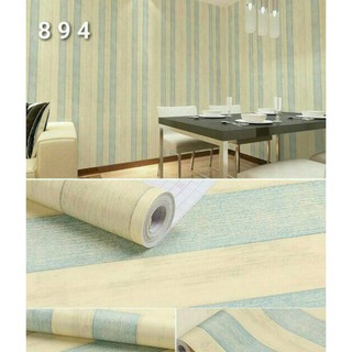 Wallpaper Strip Garis Krem Biru