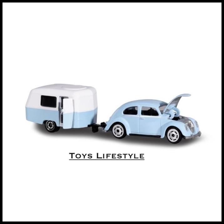 Majorette Diecast - Vw Beetle / Vw T1 Vintage Travel Trailer