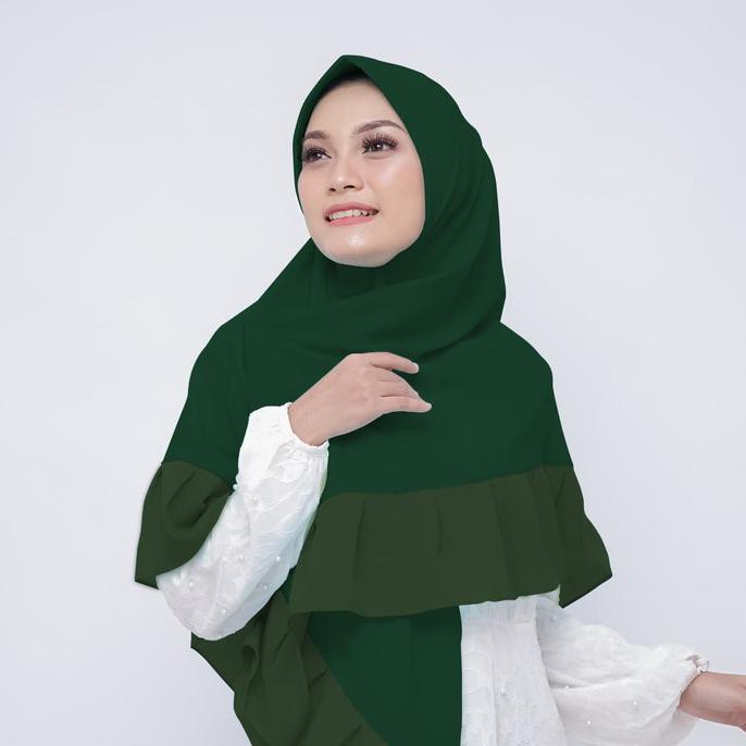 Jilbab Pad Segitiga Instan Kombinasi Hijau Botol - Hijau Army