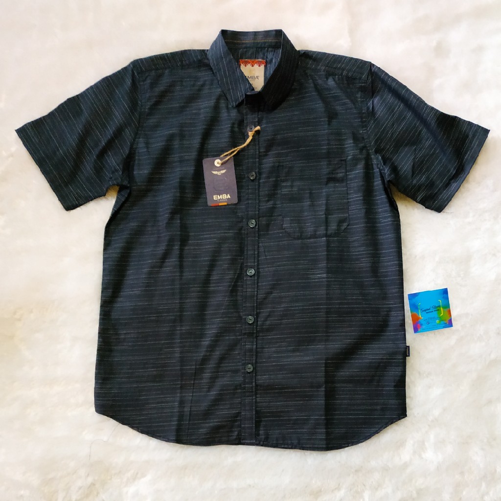 KEMEJA PRIA EMBA CLASSIC ORIGINAL LENGAN PENDEK HITAM