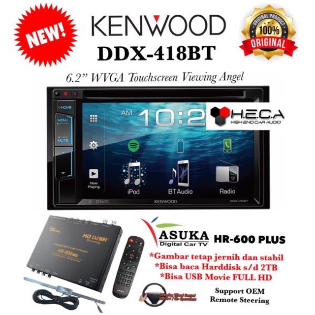Kenwood DDX-418BT Head Unit DDX 418 BT Tape Mobil Double Din & Tv Tuner Digital ASUKA HR-600 PLUS
