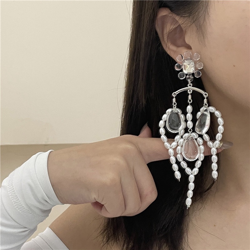 Anting Tusuk Gantung Bahan Sterling Silver 925 Hias Mutiara Gaya Retrobarok Oversize Untuk Wanita