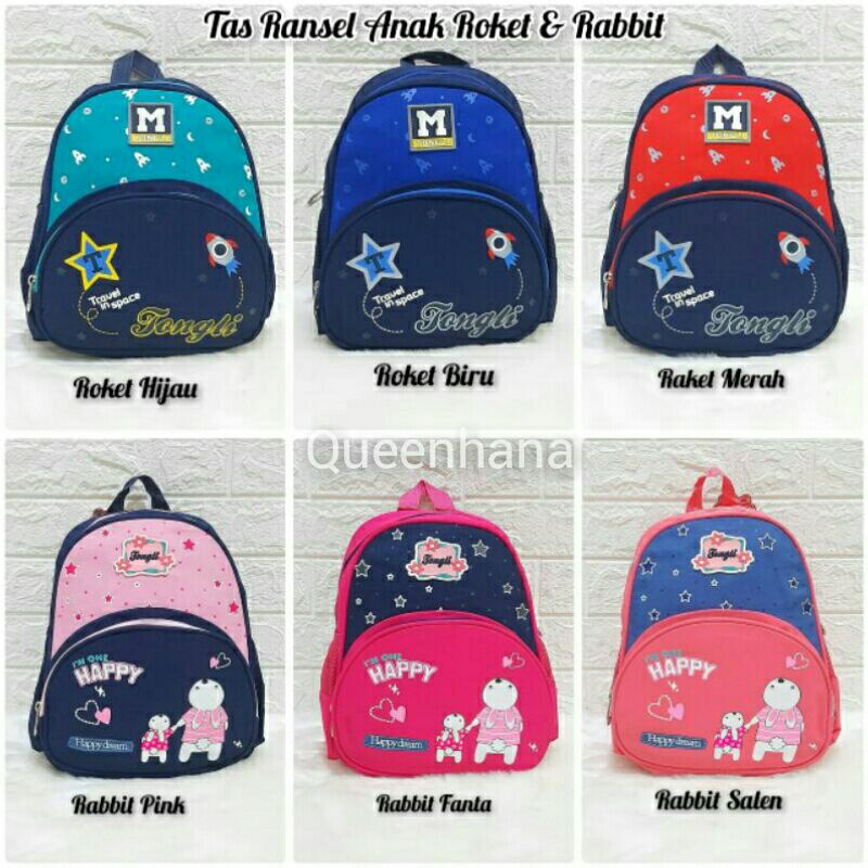 Tas Ransel Anak/Tas Ransel Kain Kanvas Tebal Roket &amp; Rabbit