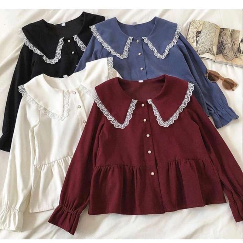 BLOUSE KOREAN STYLE / LESLIE BLOUSE / KENAMI BLOUSE KERAH RENDA / KELLYA TOP BLUS