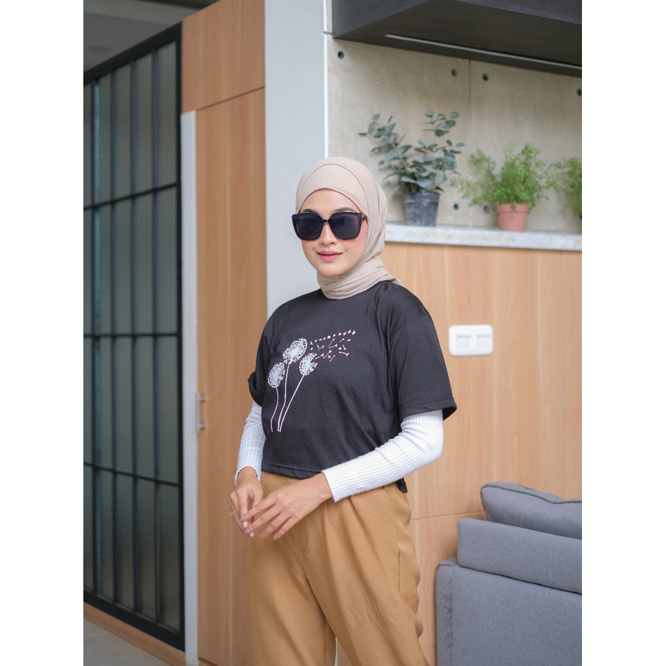 ZAHRA Baju Kaos Crop Oblong Wanita COTTON FLOWERGRAS | Atasan Crop CEWEK